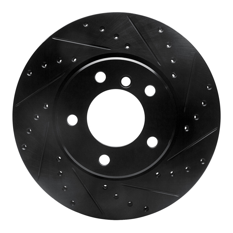 BMW 525i Brake Rotor (1) - Front Right - R1 Concepts - Drilled & Slotted - Black - `04-`10